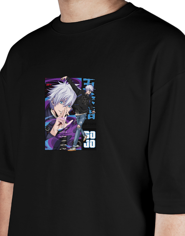 Premium Oversize Drop Shoulder Tee – Anime Gojo Satoru Graphic | by GenGears in Pakistan