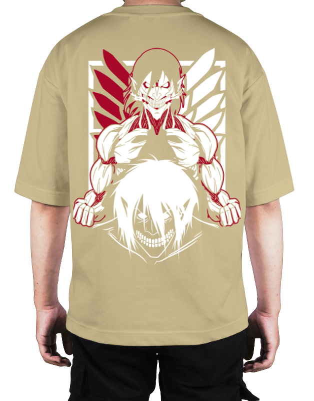 Premium Oversize Drop Shoulder Tee – White & Red Anime Character Graphic | by GenGears in Pakistan