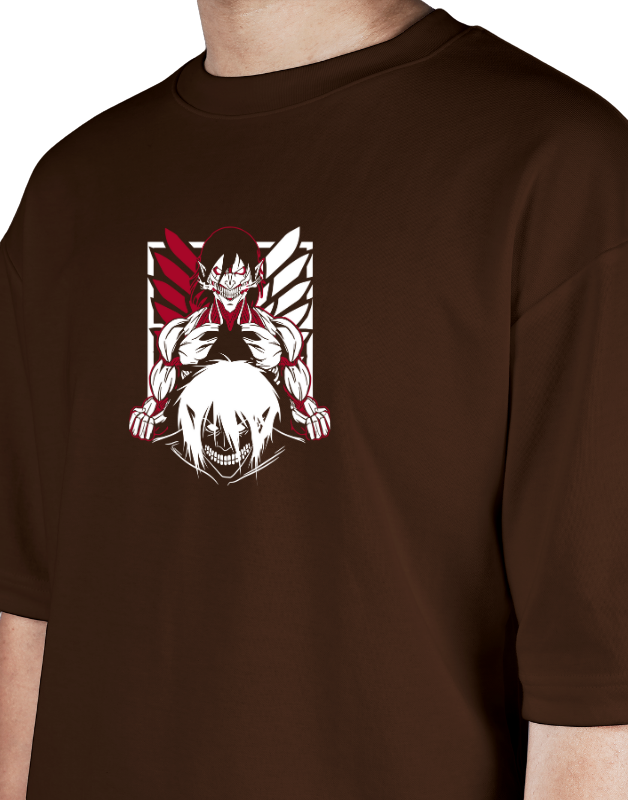 Premium Oversize Drop Shoulder Tee – White & Red Anime Character Graphic | by GenGears in Pakistan