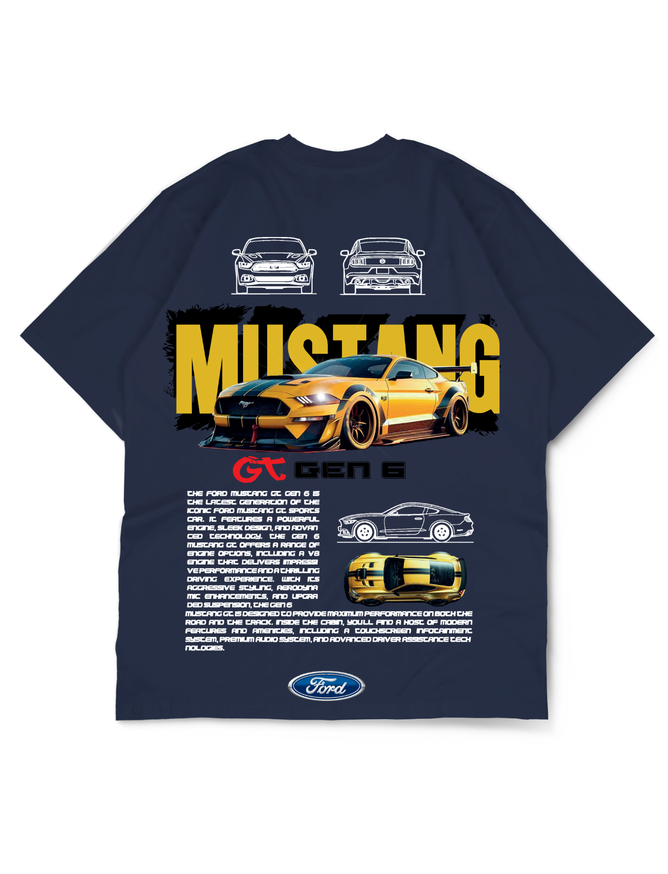 Premium Oversize Drop Shoulder Tee – Mustang Racing Graphic | by GenGears in Pakistan