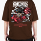 Premium Oversize Drop Shoulder Tee – Japanese Oni Demon & Roses Graphic | by GenGears in Pakistan