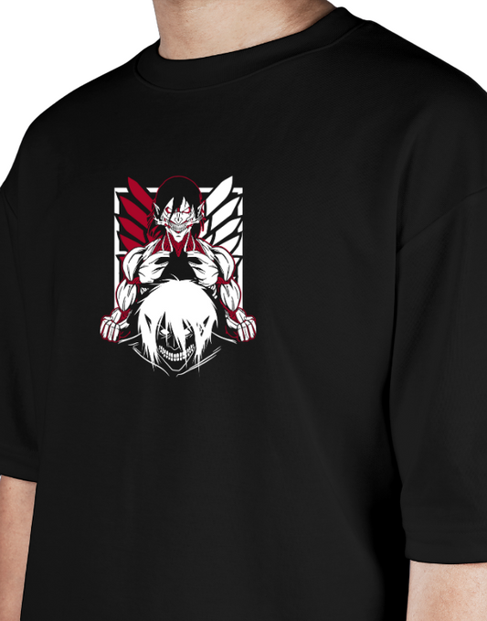 Premium Oversize Drop Shoulder Tee – White & Red Anime Character Graphic | by GenGears in Pakistan