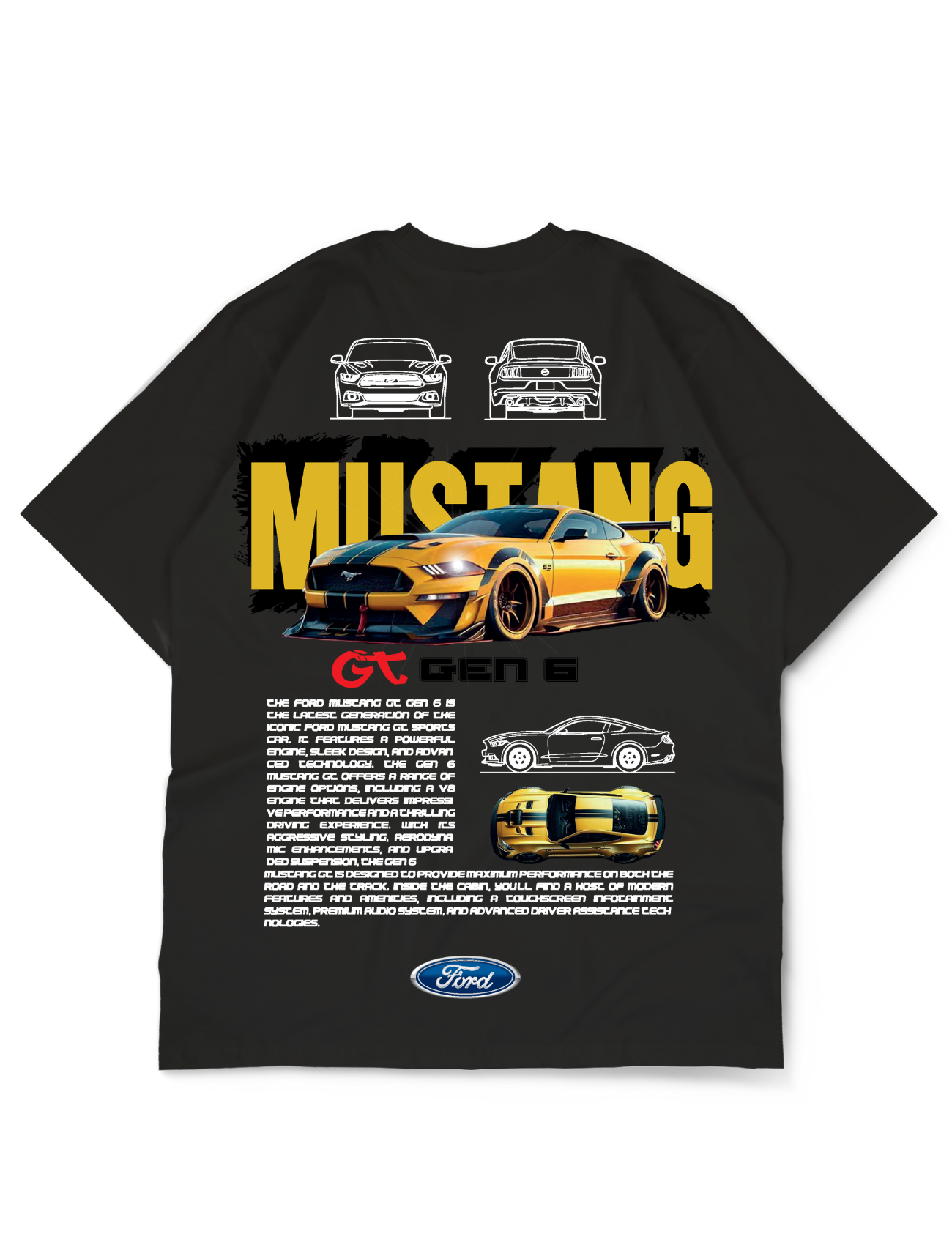 Premium Oversize Drop Shoulder Tee – Mustang Racing Graphic | by GenGears in Pakistan