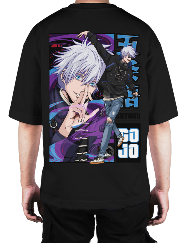 Premium Oversize Drop Shoulder Tee – Anime Gojo Satoru Graphic | by GenGears in Pakistan