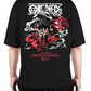 Premium Oversize Drop Shoulder Tee – Japanese Oni Demon & Roses Graphic | by GenGears in Pakistan