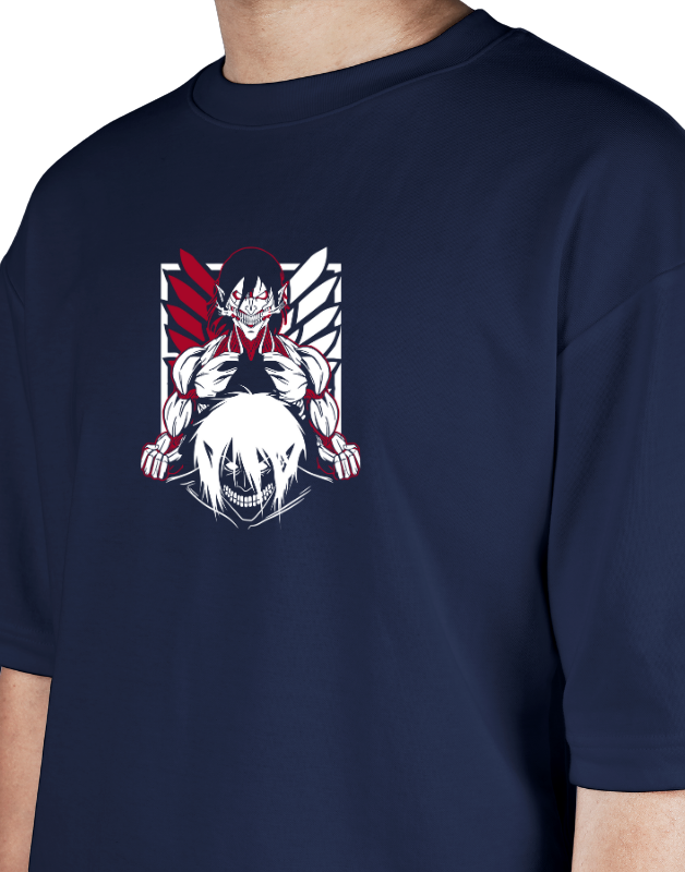 Premium Oversize Drop Shoulder Tee – White & Red Anime Character Graphic | by GenGears in Pakistan