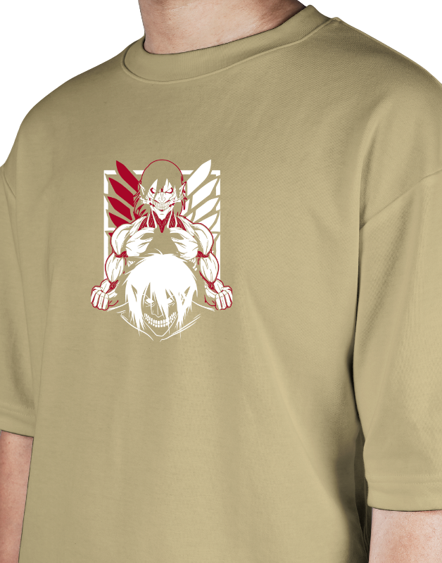 Premium Oversize Drop Shoulder Tee – White & Red Anime Character Graphic | by GenGears in Pakistan