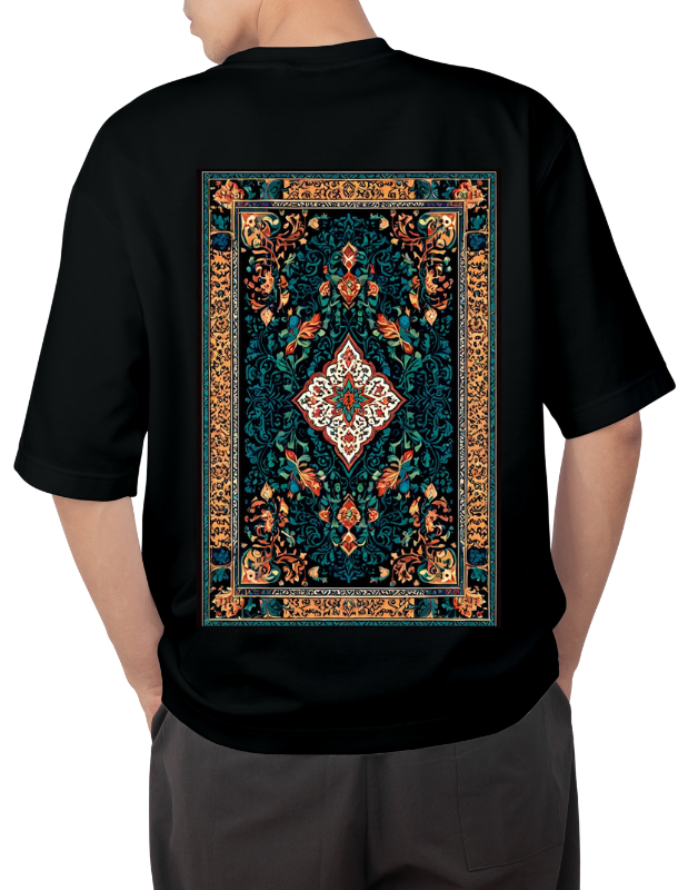 Premium Oversize Drop Shoulder Tee – Ethnic Heritage Pattern Print | by GenGears in Pakistan