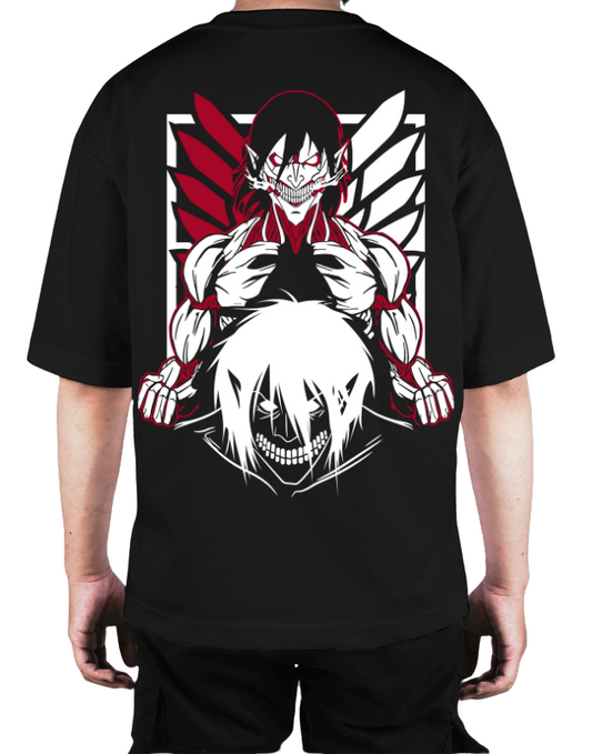 Premium Oversize Drop Shoulder Tee – White & Red Anime Character Graphic | by GenGears in Pakistan
