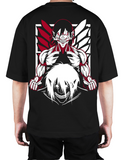 Premium Oversize Drop Shoulder Tee – White & Red Anime Character Graphic | by GenGears in Pakistan
