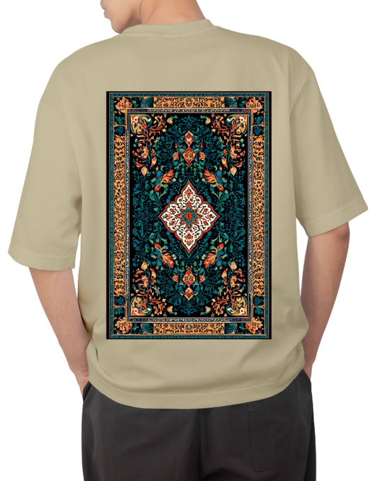 Premium Oversize Drop Shoulder Tee – Ethnic Heritage Pattern Print | by GenGears in Pakistan