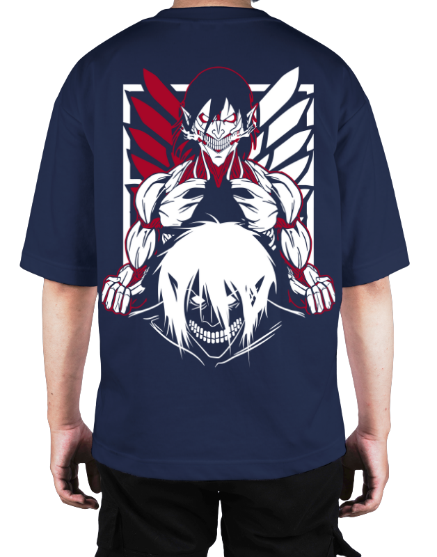 Premium Oversize Drop Shoulder Tee – White & Red Anime Character Graphic | by GenGears in Pakistan
