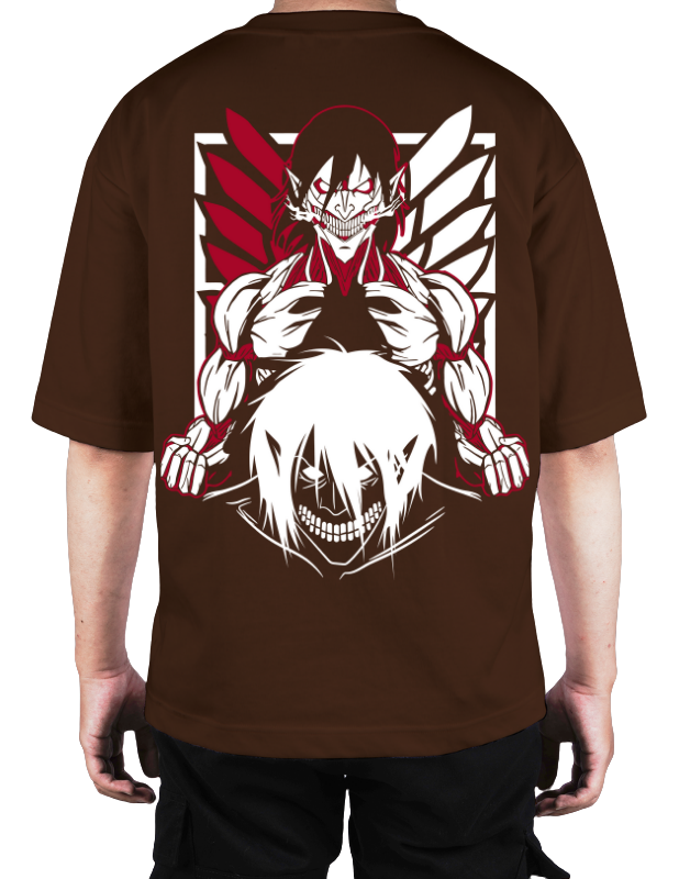 Premium Oversize Drop Shoulder Tee – White & Red Anime Character Graphic | by GenGears in Pakistan