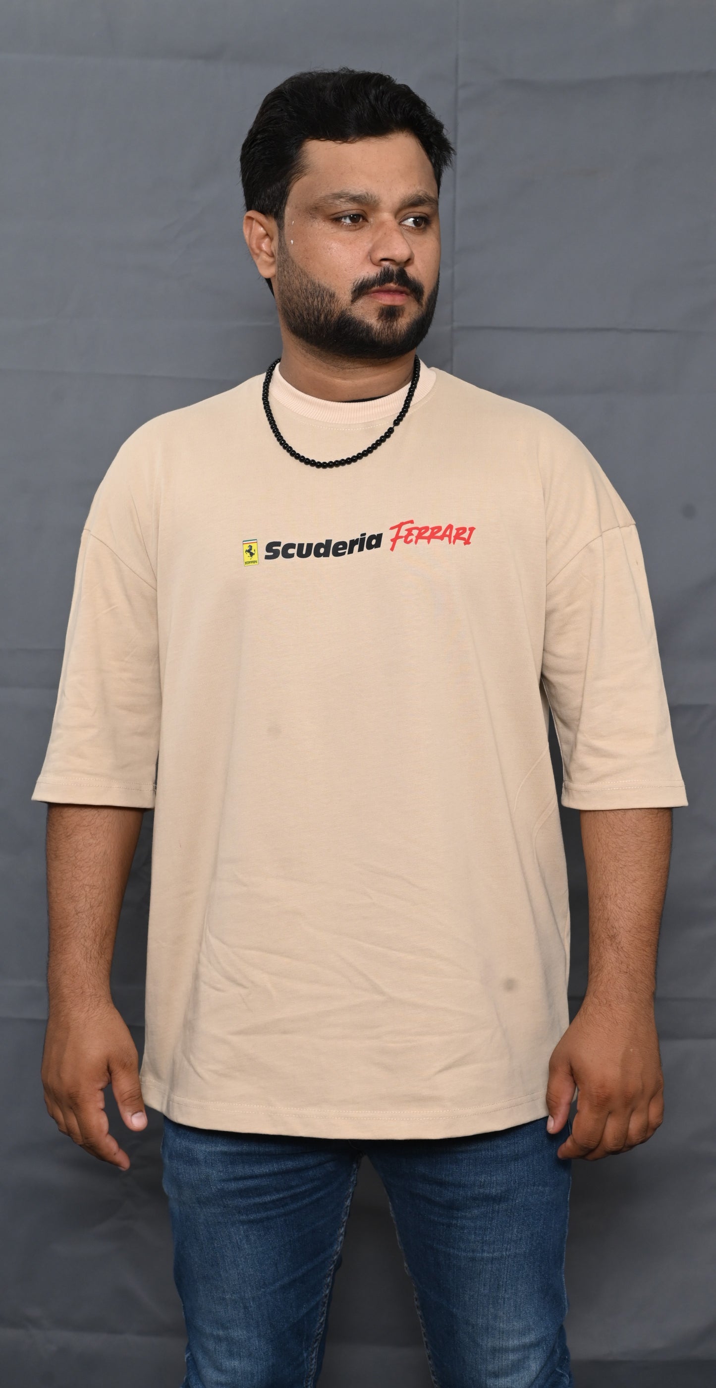 Premium Oversize Drop Shoulder Tee – Ferrari Racing Graphic | by GenGears in Pakistan