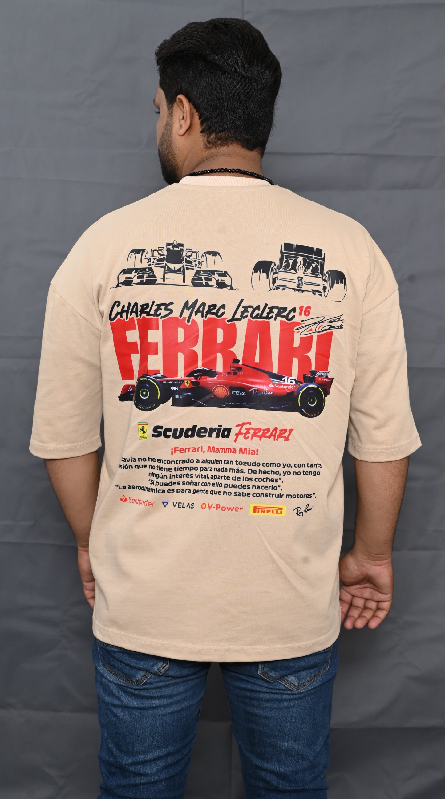 Premium Oversize Drop Shoulder Tee – Ferrari Racing Graphic | by GenGears in Pakistan