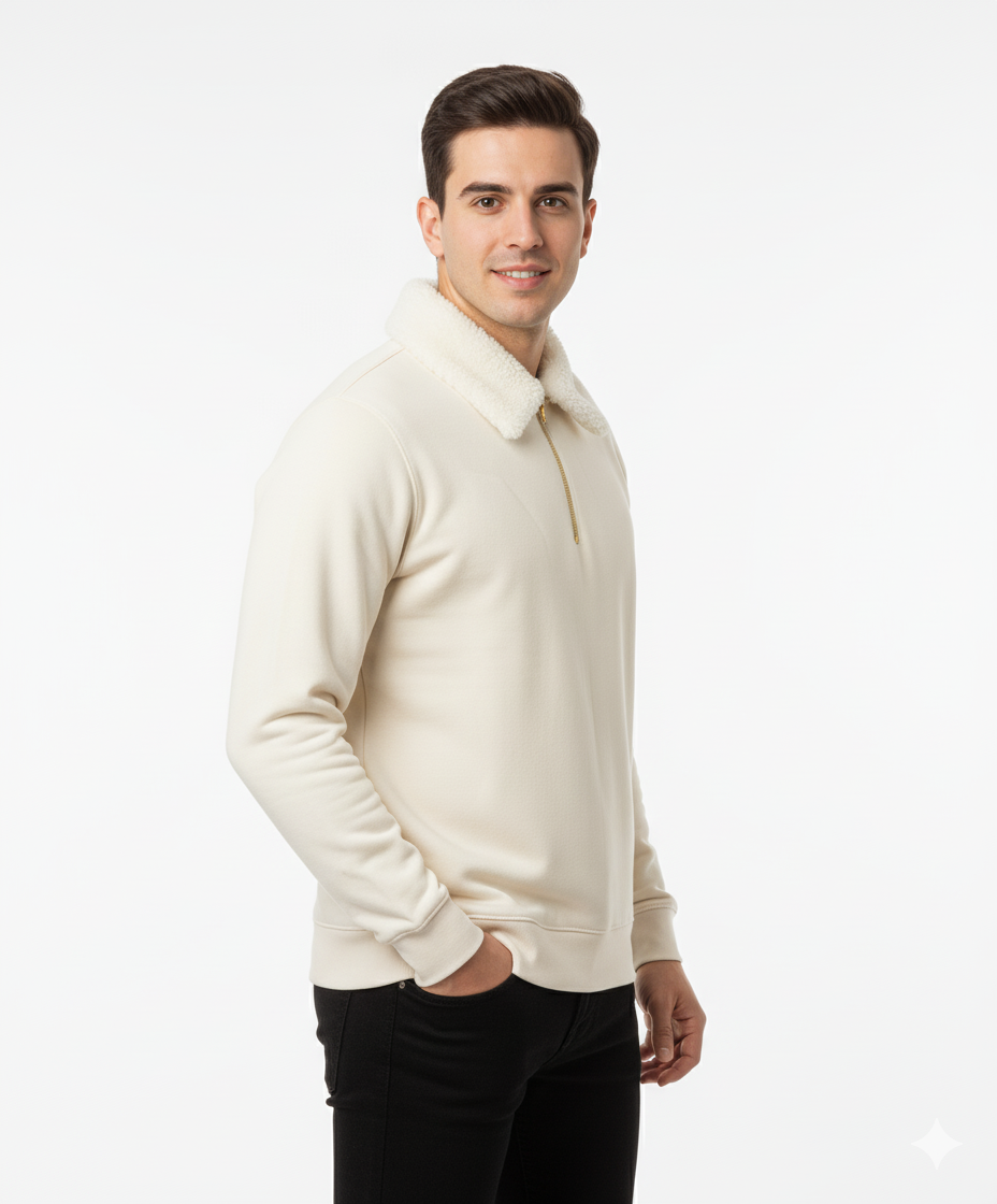 Men’s Premium Winter Sweatshirt with Fur Collar – Elegant Studio Edition
