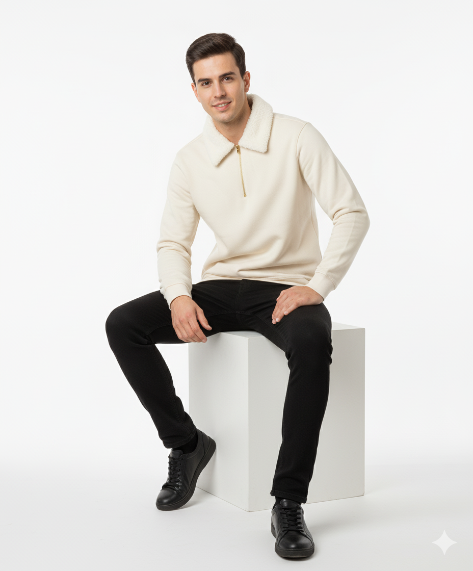 Men’s Premium Winter Sweatshirt with Fur Collar – Elegant Studio Edition